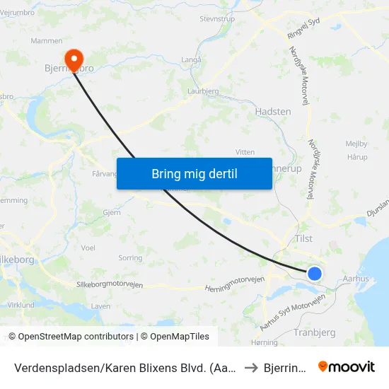 Verdenspladsen/Karen Blixens Blvd. (Aarhus Kom) to Bjerringbro map
