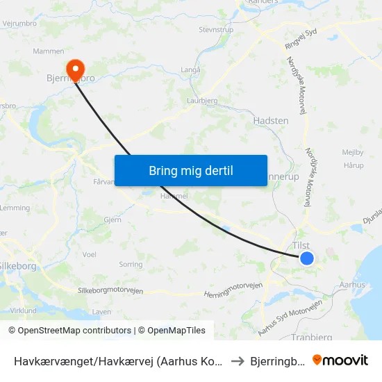 Havkærvænget/Havkærvej (Aarhus Kom) to Bjerringbro map