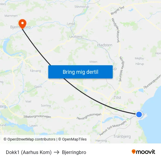 Dokk1 (Aarhus Kom) to Bjerringbro map