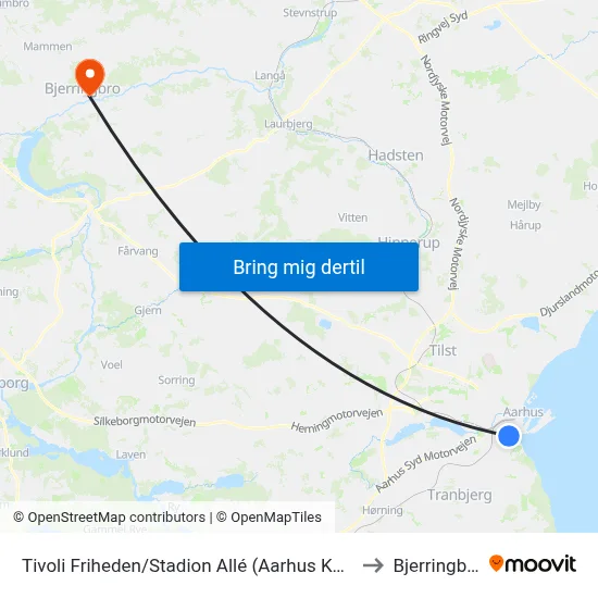 Tivoli Friheden/Stadion Allé (Aarhus Kom) to Bjerringbro map