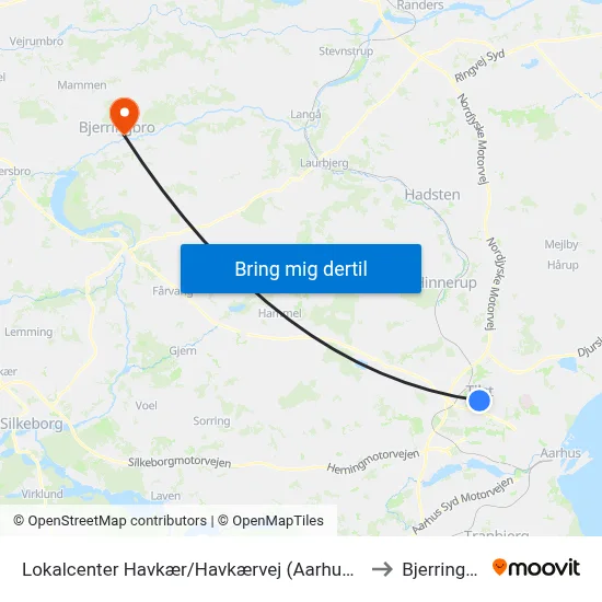 Lokalcenter Havkær/Havkærvej (Aarhus Kom) to Bjerringbro map
