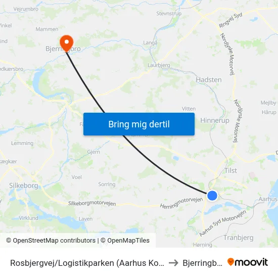 Rosbjergvej/Logistikparken (Aarhus Kom) to Bjerringbro map