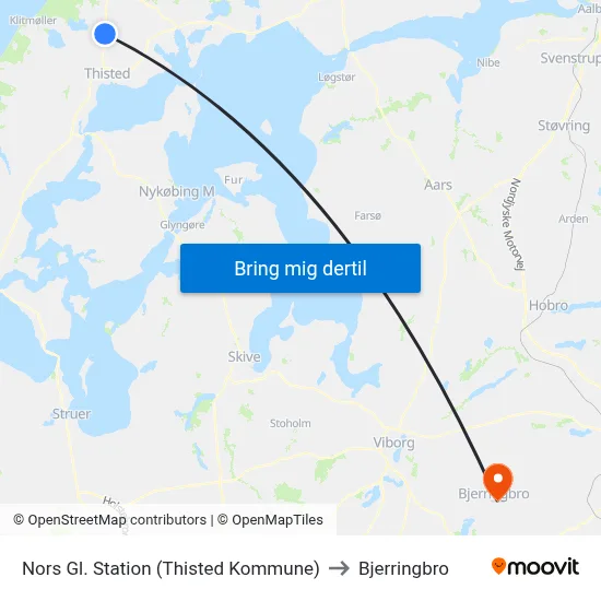 Nors Gl. Station (Thisted Kommune) to Bjerringbro map