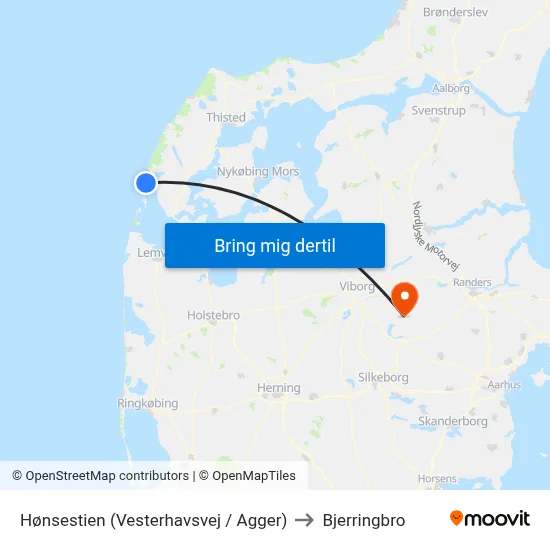 Hønsestien (Vesterhavsvej / Agger) to Bjerringbro map