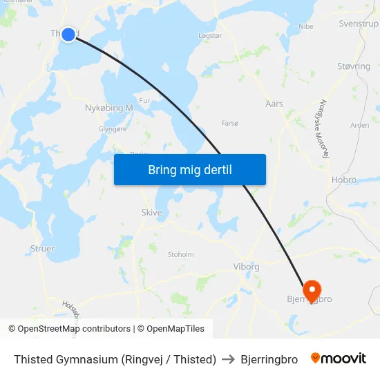 Thisted Gymnasium (Ringvej / Thisted) to Bjerringbro map