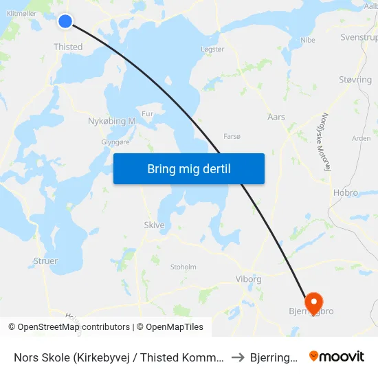 Nors Skole (Kirkebyvej / Thisted Kommune) to Bjerringbro map