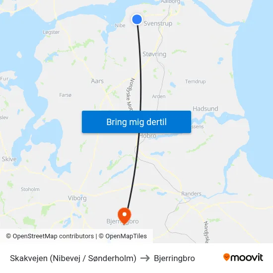 Skakvejen (Nibevej / Sønderholm) to Bjerringbro map