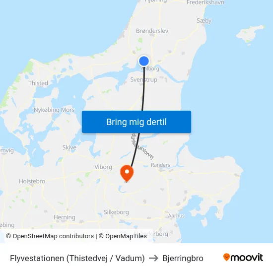 Flyvestationen (Thistedvej / Vadum) to Bjerringbro map