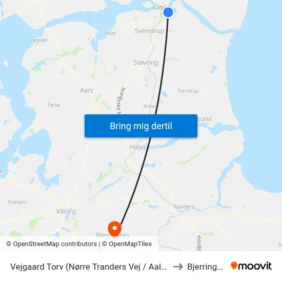 Vejgaard Torv (Nørre Tranders Vej / Aalborg) to Bjerringbro map