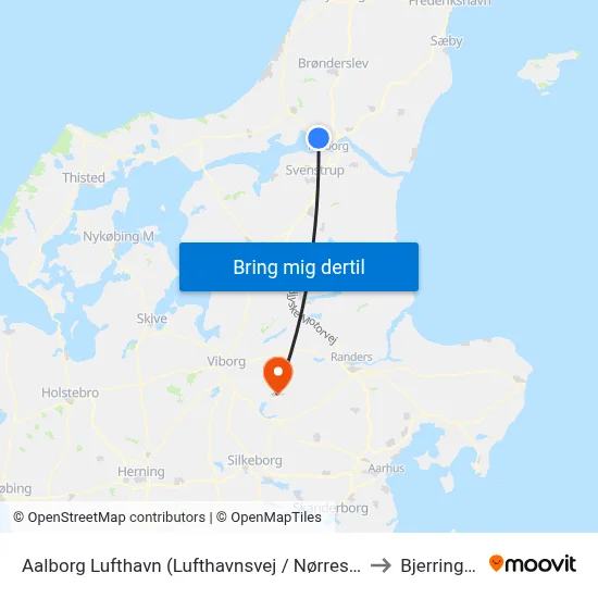 Aalborg Lufthavn (Lufthavnsvej / Nørresundby) to Bjerringbro map