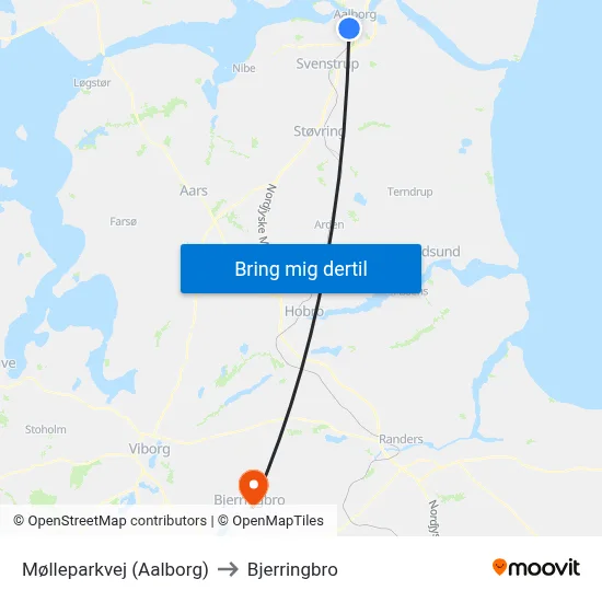 Mølleparkvej (Aalborg) to Bjerringbro map
