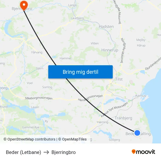 Beder (Letbane) to Bjerringbro map