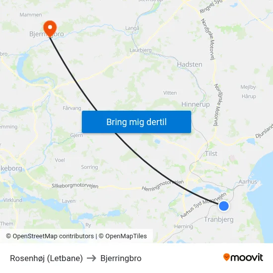 Rosenhøj (Letbane) to Bjerringbro map