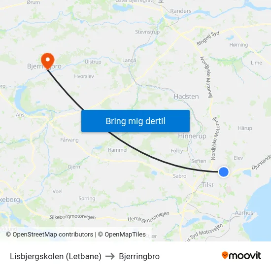 Lisbjergskolen (Letbane) to Bjerringbro map
