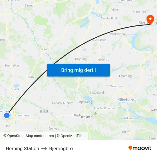 Herning Station to Bjerringbro map