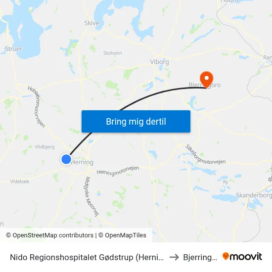 Nido Regionshospitalet Gødstrup (Herning Kom) to Bjerringbro map