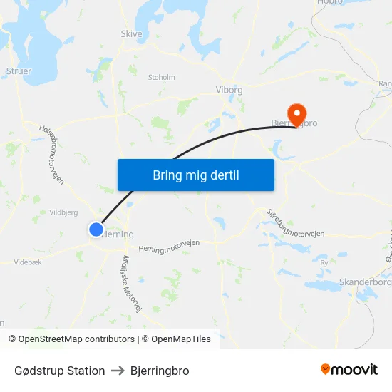 Gødstrup Station to Bjerringbro map