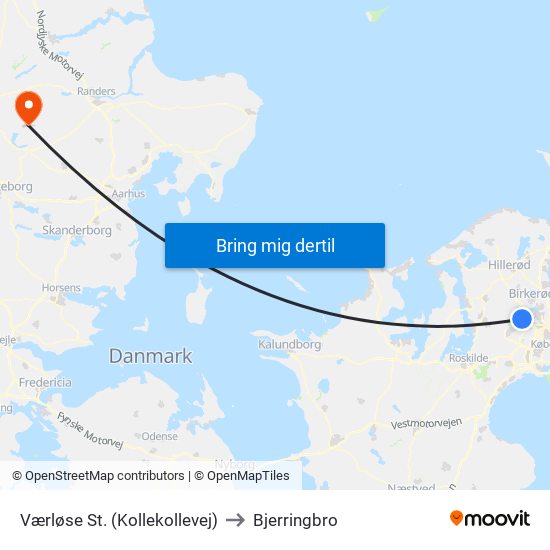 Værløse St. (Kollekollevej) to Bjerringbro map