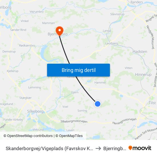 Skanderborgvej/Vigeplads (Favrskov Kom) to Bjerringbro map