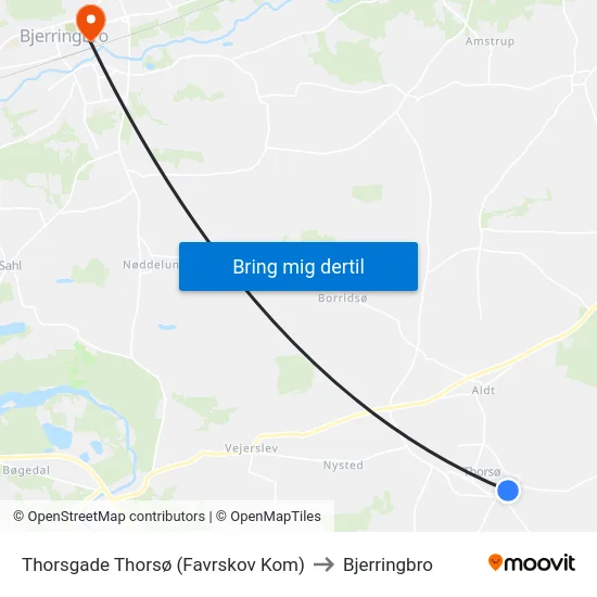 Thorsgade Thorsø (Favrskov Kom) to Bjerringbro map