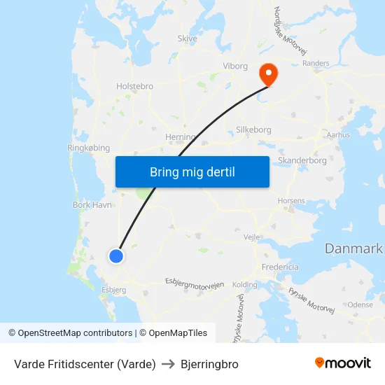 Varde Fritidscenter (Varde) to Bjerringbro map