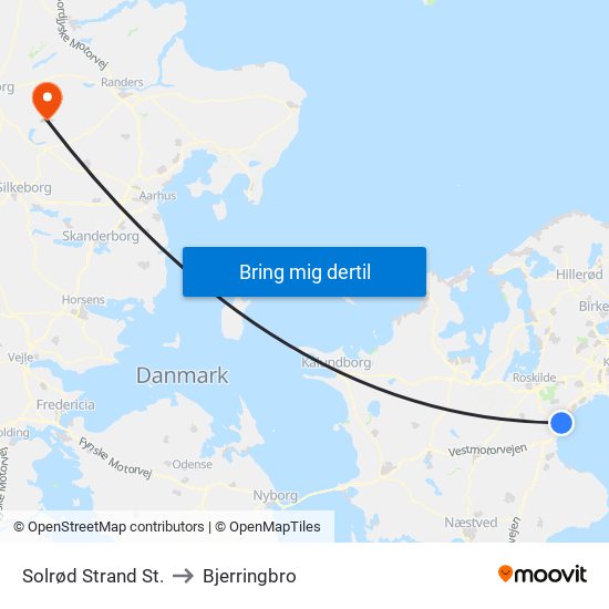 Solrød Strand St. to Bjerringbro map