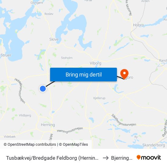 Tusbækvej/Bredgade Feldborg (Herning Kom) to Bjerringbro map