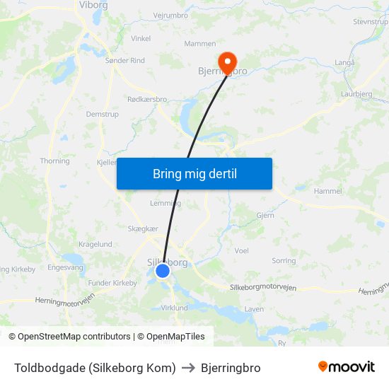 Toldbodgade (Silkeborg Kom) to Bjerringbro map