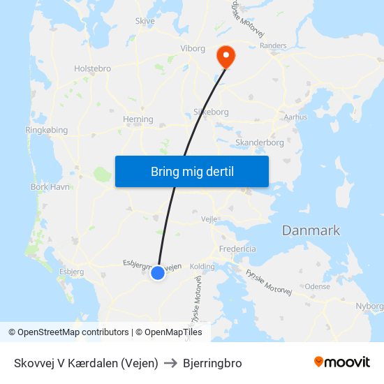 Skovvej V Kærdalen (Vejen) to Bjerringbro map