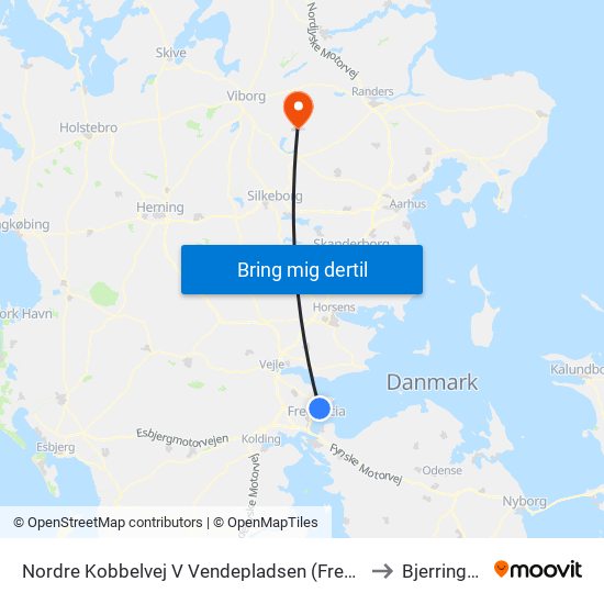 Nordre Kobbelvej V Vendepladsen (Fredericia) to Bjerringbro map