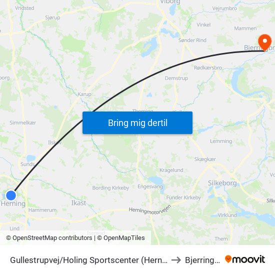 Gullestrupvej/Holing Sportscenter (Herning Kom) to Bjerringbro map