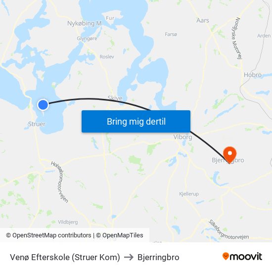 Venø Efterskole (Struer Kom) to Bjerringbro map