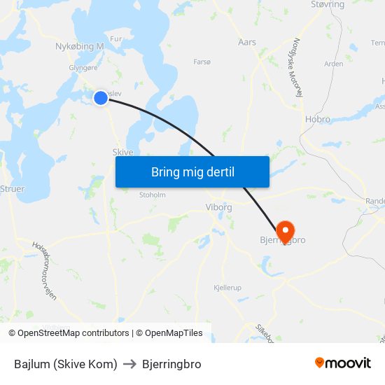 Bajlum (Skive Kom) to Bjerringbro map