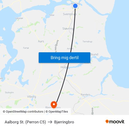 Aalborg St. (Perron C5) to Bjerringbro map