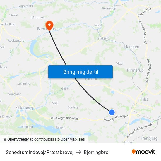 Schødtsmindevej/Præstbrovej to Bjerringbro map