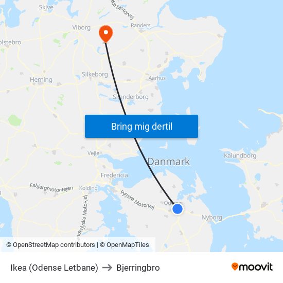Ikea (Odense Letbane) to Bjerringbro map