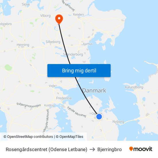 Rosengårdscentret (Odense Letbane) to Bjerringbro map