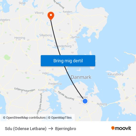 Sdu (Odense Letbane) to Bjerringbro map