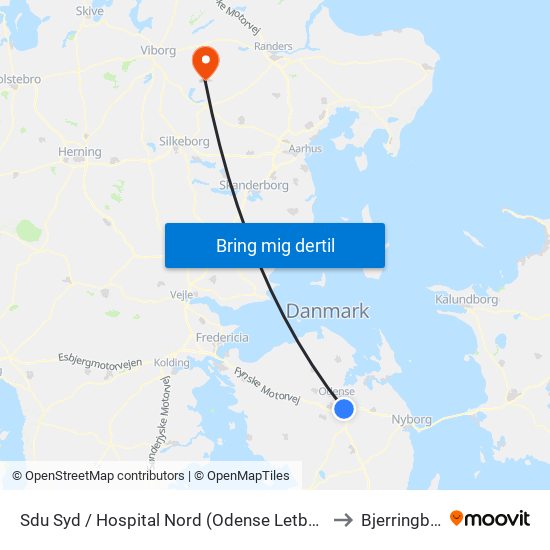 Sdu Syd / Hospital Nord (Odense Letbane) to Bjerringbro map