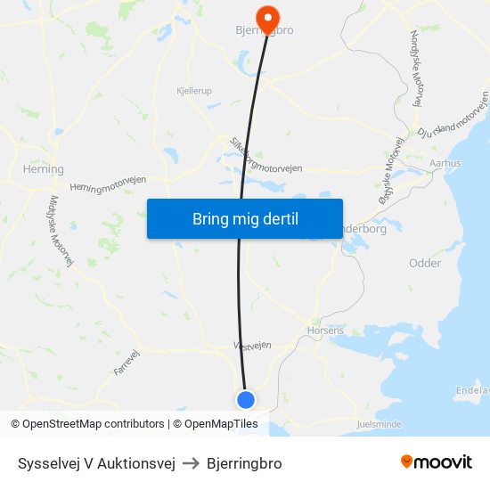 Sysselvej V Auktionsvej to Bjerringbro map