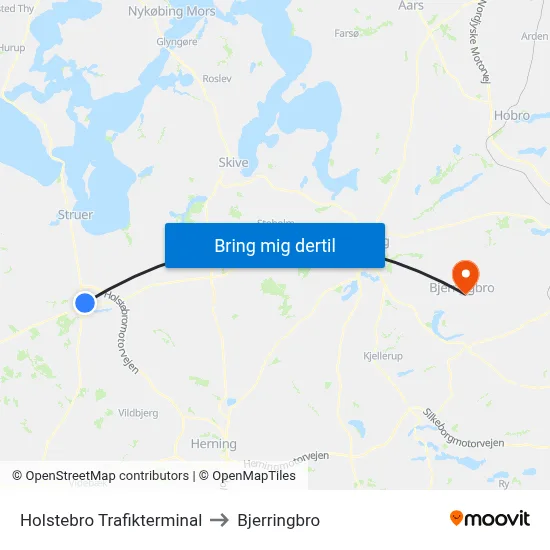 Holstebro Trafikterminal to Bjerringbro map