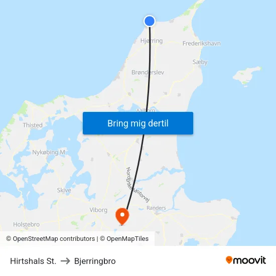 Hirtshals St. to Bjerringbro map