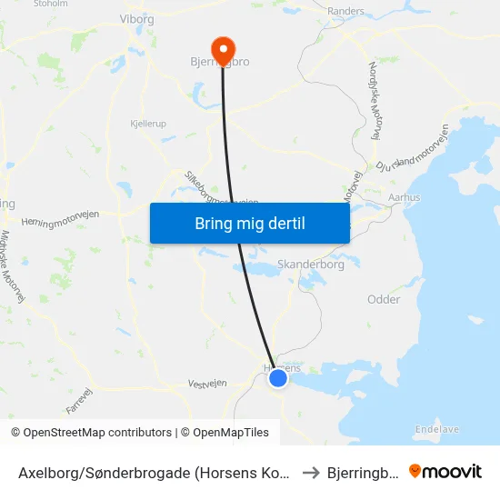 Axelborg/Sønderbrogade (Horsens Kom) to Bjerringbro map