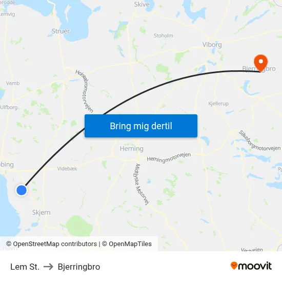 Lem St. to Bjerringbro map