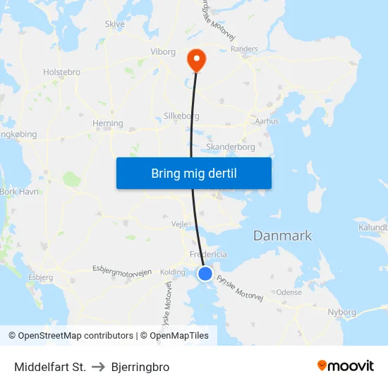Middelfart St. to Bjerringbro map