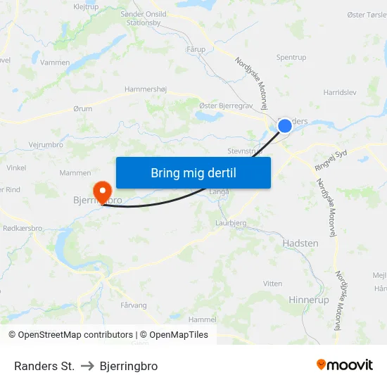 Randers St. to Bjerringbro map