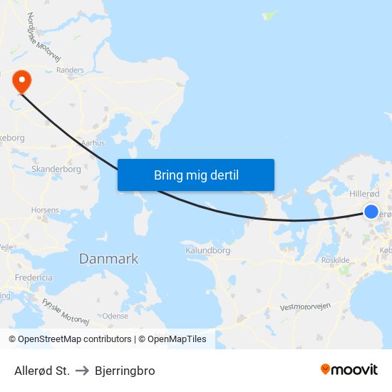 Allerød St. to Bjerringbro map