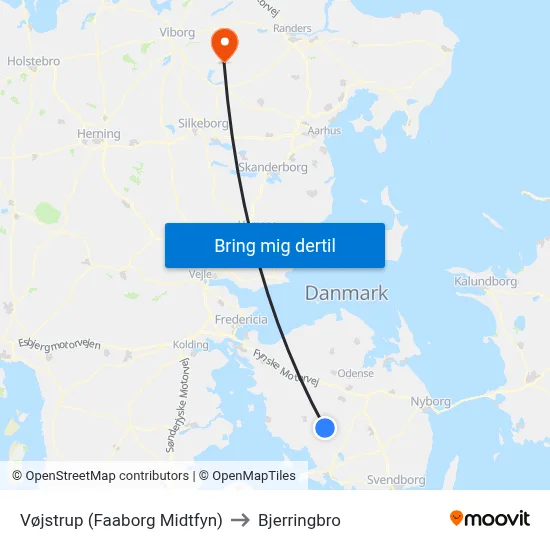 Vøjstrup (Faaborg Midtfyn) to Bjerringbro map