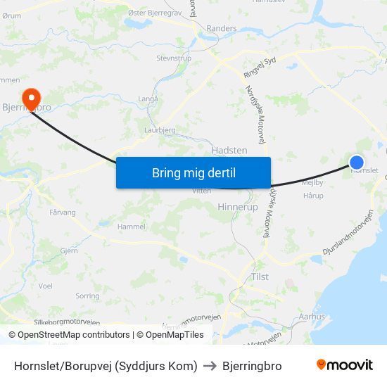Hornslet/Borupvej (Syddjurs Kom) to Bjerringbro map
