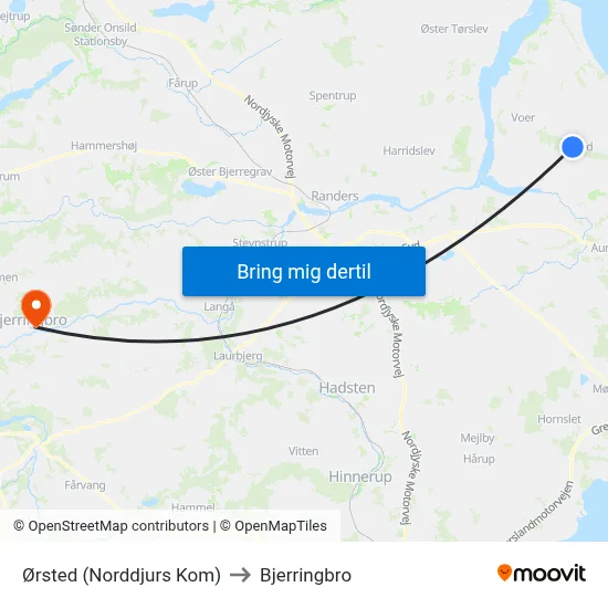 Ørsted (Norddjurs Kom) to Bjerringbro map
